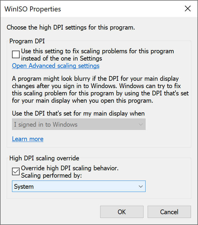 Windows 10 High DPI Settings - Scaling Override